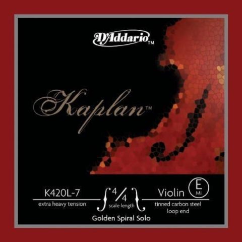D'Addario K420L-7 Kaplan Golden Spiral Solo Violin String - Single E String - - Violin Strings - 4/4 Scale, Extra-Heavy Tension, Loop End