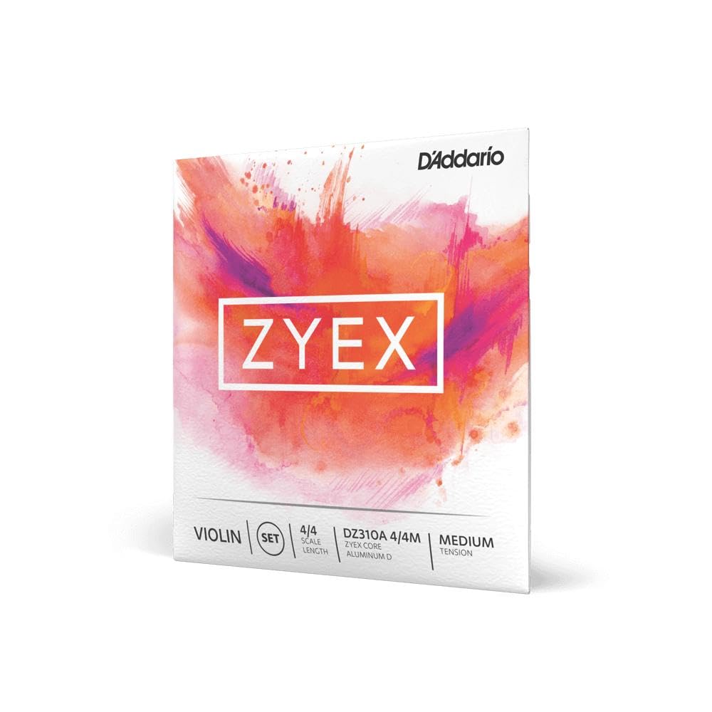 D'Addario DZ310S 4/4M Zyex Violin String Set with Silver D, 4/4 Scale, Medium Tension
