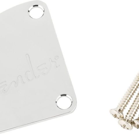 Fender 7708383049 Countoured Heel Neck Plate w/Spaghetti Logo, Chrome