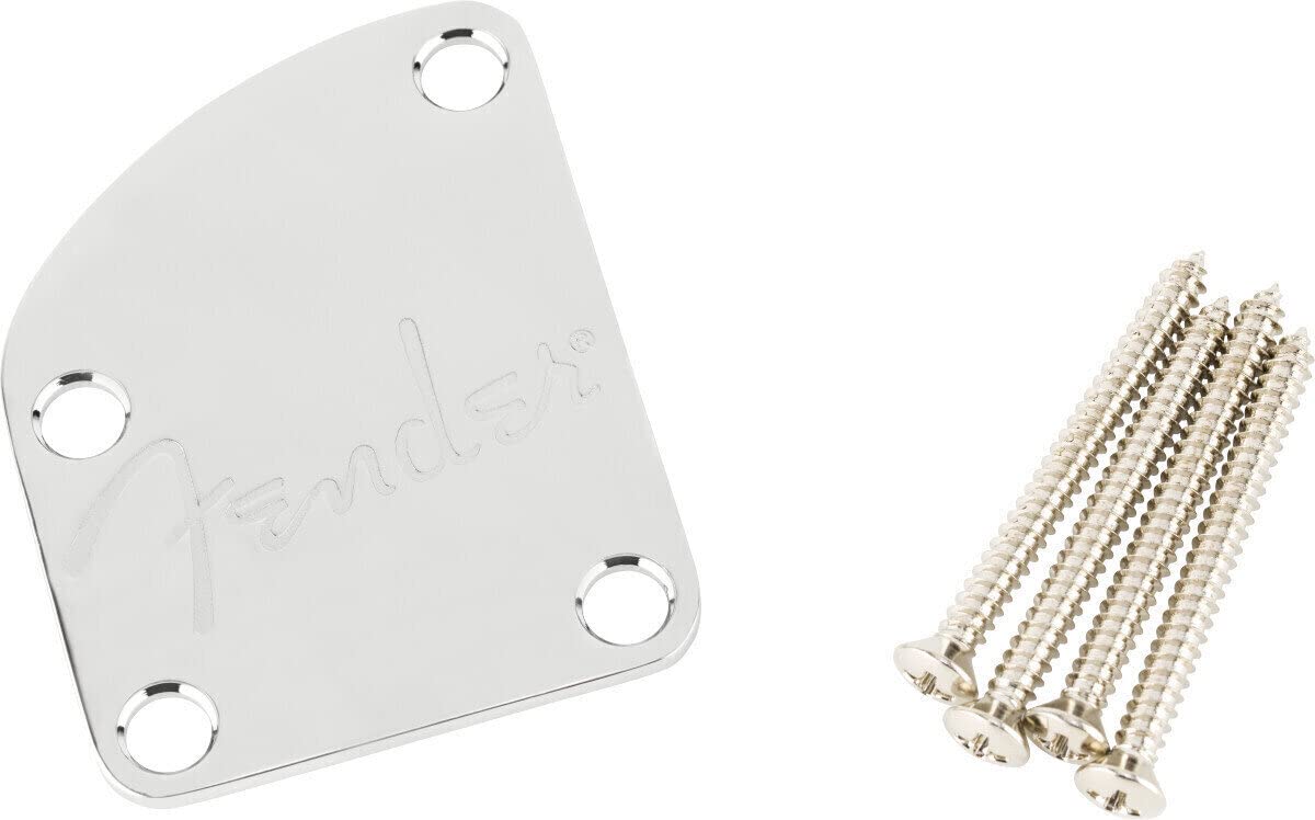 Fender 7708383049 Countoured Heel Neck Plate w/Spaghetti Logo, Chrome