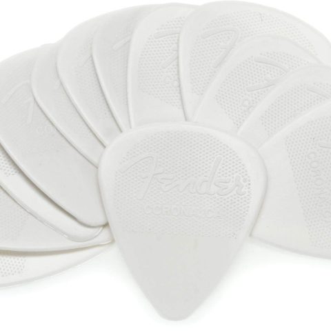 Fender 0986351700 Nylon Guitar Picks 351 Shape, White, Medium Thickness, No-Slip Grip, American-Made, Durable, 12 Pack