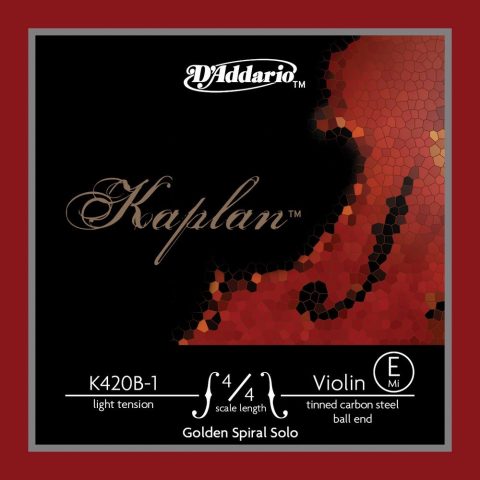 D'Addario K420B-1 Kaplan Golden Spiral Solo Violin String - Single E String - - Violin Strings - 4/4 Scale, Light Tension, Ball End