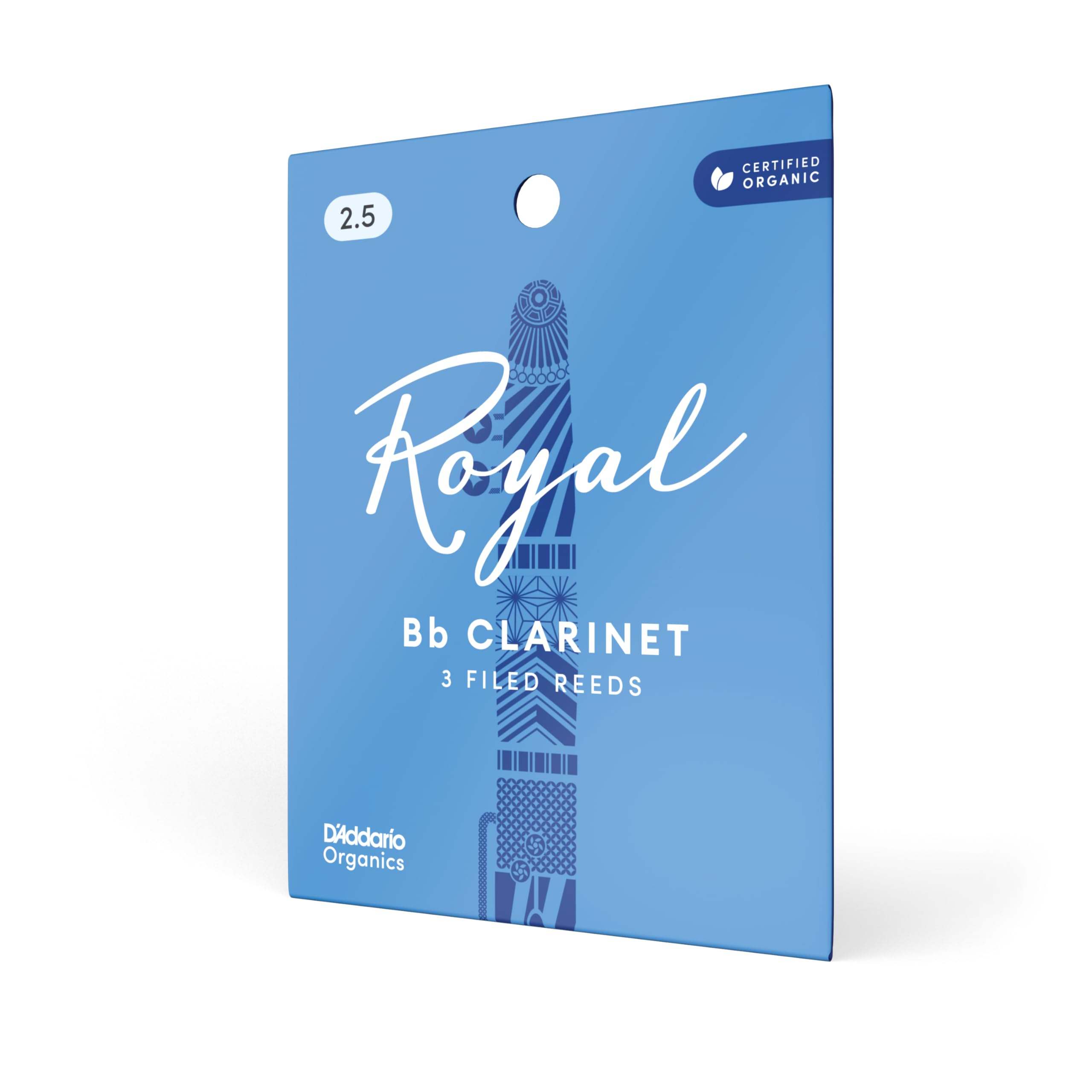 D'Addario RCB0325 Royal Organic Bb Clarinet Reeds Strength 2.5, 3-Pack
