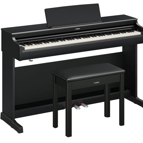 Yamaha YDP166B Arius Series 88-Key Weighted Digital Piano Keyboard, Full Size, GrandTouch-E Action, CFX Concert Grand Piano Sound, 3-Pedal Unit, Bench Included, Classic Upright Design in Black YDP-166B