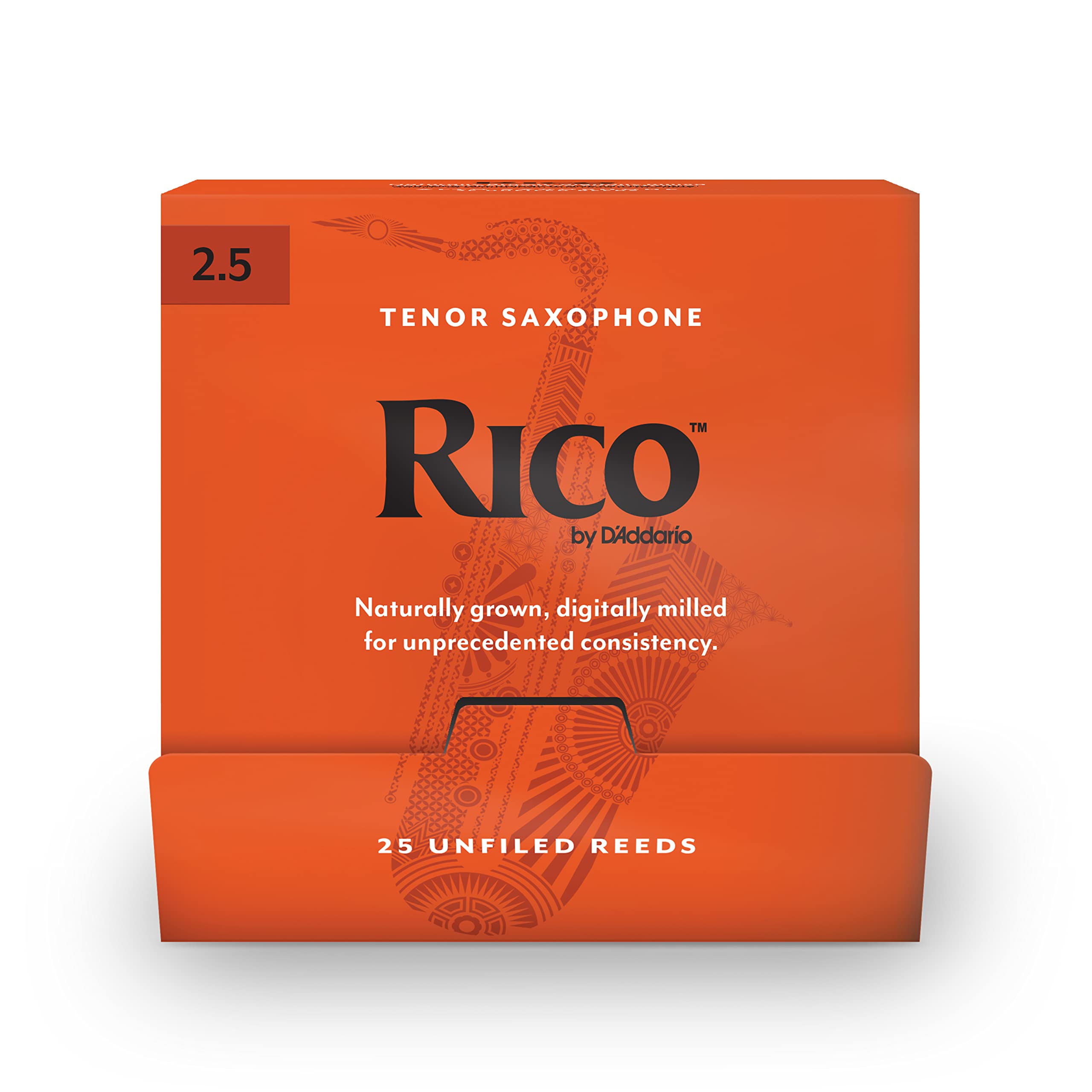 D'Addario RKA0125-B25 Rico Organic Tenor Saxophone Reeds Strength 2.5, 25-Pack