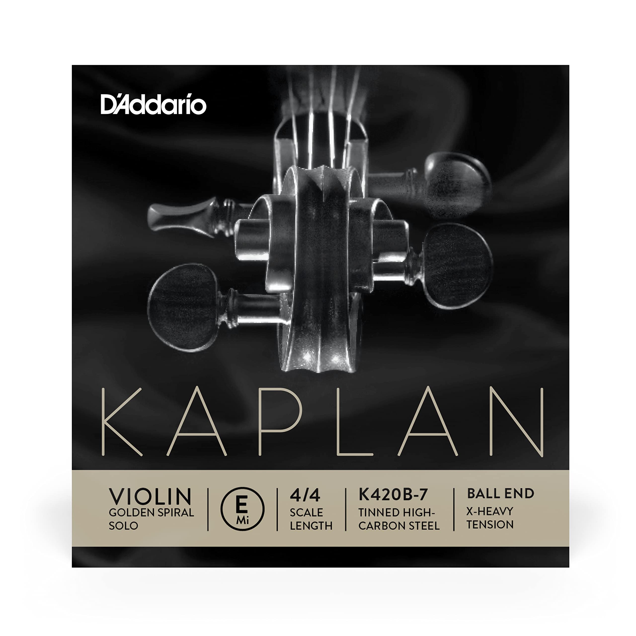 D'Addario K420B-7 Kaplan Golden Spiral Solo Violin String - Single E String - - Violin Strings - 4/4 Scale, Extra-Heavy Tension, Ball End