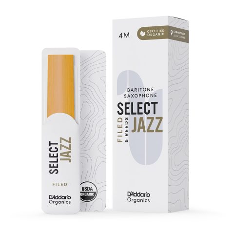D'Addario ORSF05BSX4M Organic Select Jazz Filed Baritone Saxophone Reeds - Sax Reeds - Individually Sealed - 4 Medium, 5 Pack