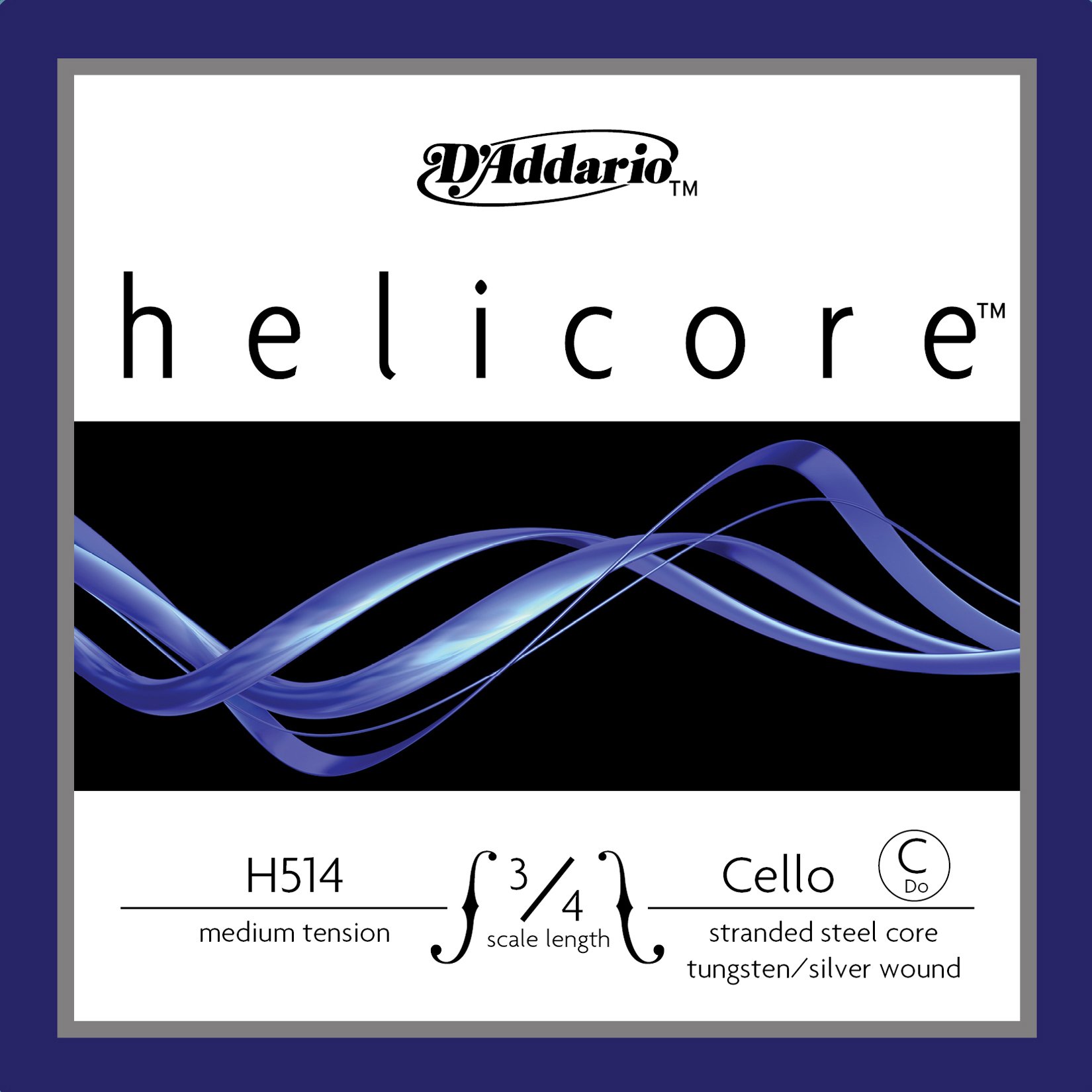 D'Addario H514 3/4M Helicore Cello Single C String, 3/4 Scale, Medium Tension