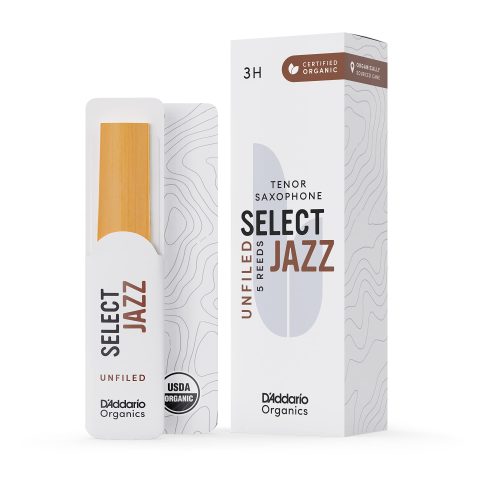 D'Addario ORRS05TSX3H Organic Select Jazz Unfiled Tenor Sax Reeds 3 Hard, 5-Pack