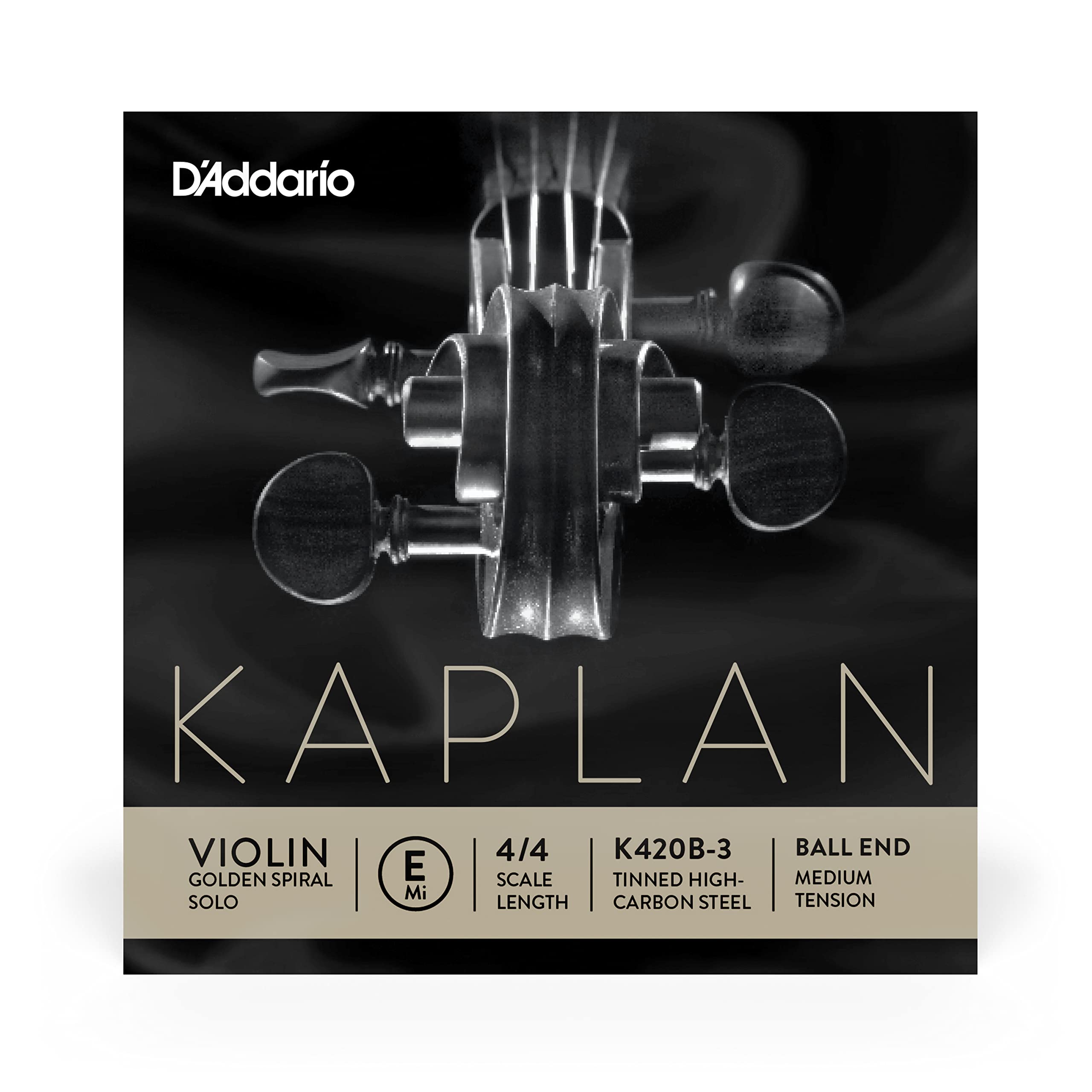 D'Addario K420B-3 Kaplan Golden Spiral Solo Violin String - Single E String - - Violin Strings - 4/4 Scale, Medium Tension, Ball End