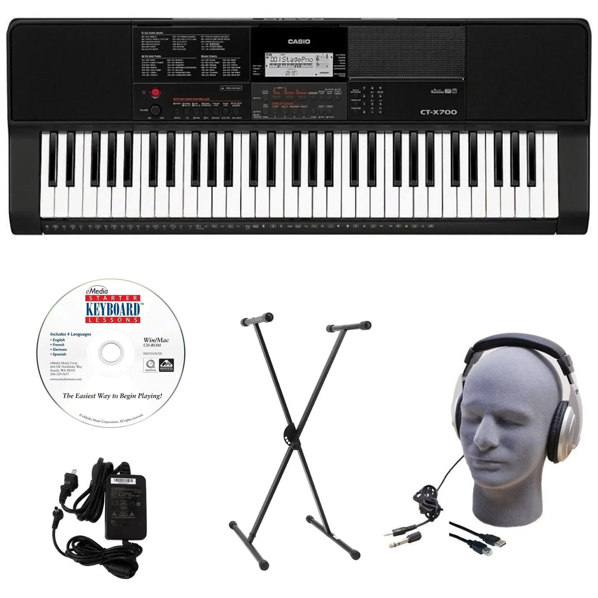 Casio CAS CTX700 EDP CT-X700 EDP Educational Keyboard Pack with Power Supply, Stand, Headphones, USB Cable, and Instructional Software ()