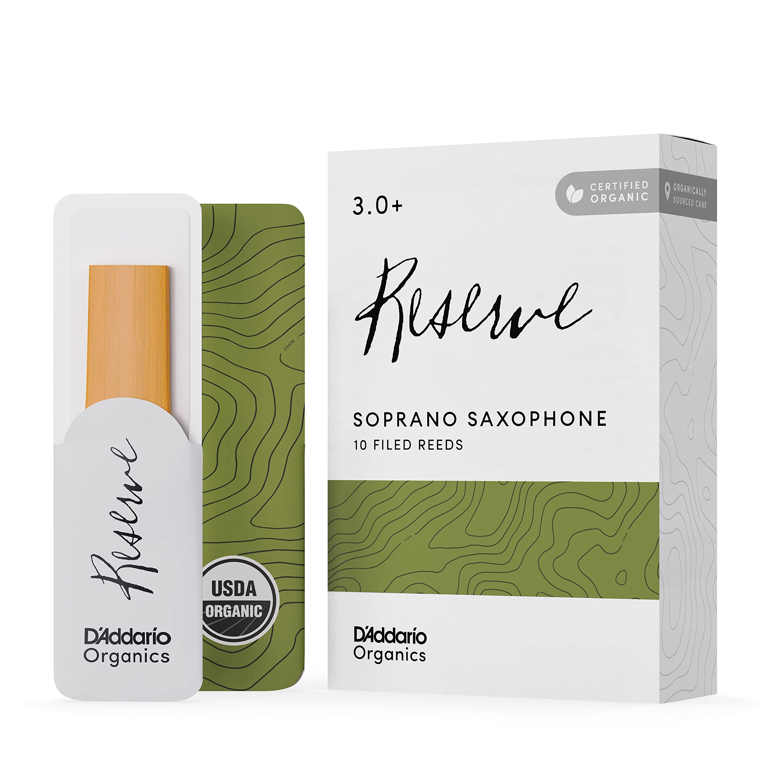 D'Addario ODIR10305 Organic Reserve Soprano Saxophone Reeds - Sax Reeds - Individually Sealed - 3.0+ Strength, 10 Pack