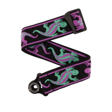 D'Addario 50BALPW01 Auto Lock Guitar Strap - Acoustic & Electric Guitar Accessories - Easy to Use Auto Locking Guitar Straps - Uses Existing Guitar Strap Buttons - Vintage Planet Waves Lizard, Green & Pink