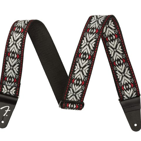 Fender 0990638026 Pasadena Woven Guitar Strap, Guitar Accessories, with 1-Year Warranty, Adjustable Length from 34" to 59", Leather Ends, 2in, Red Snowflake