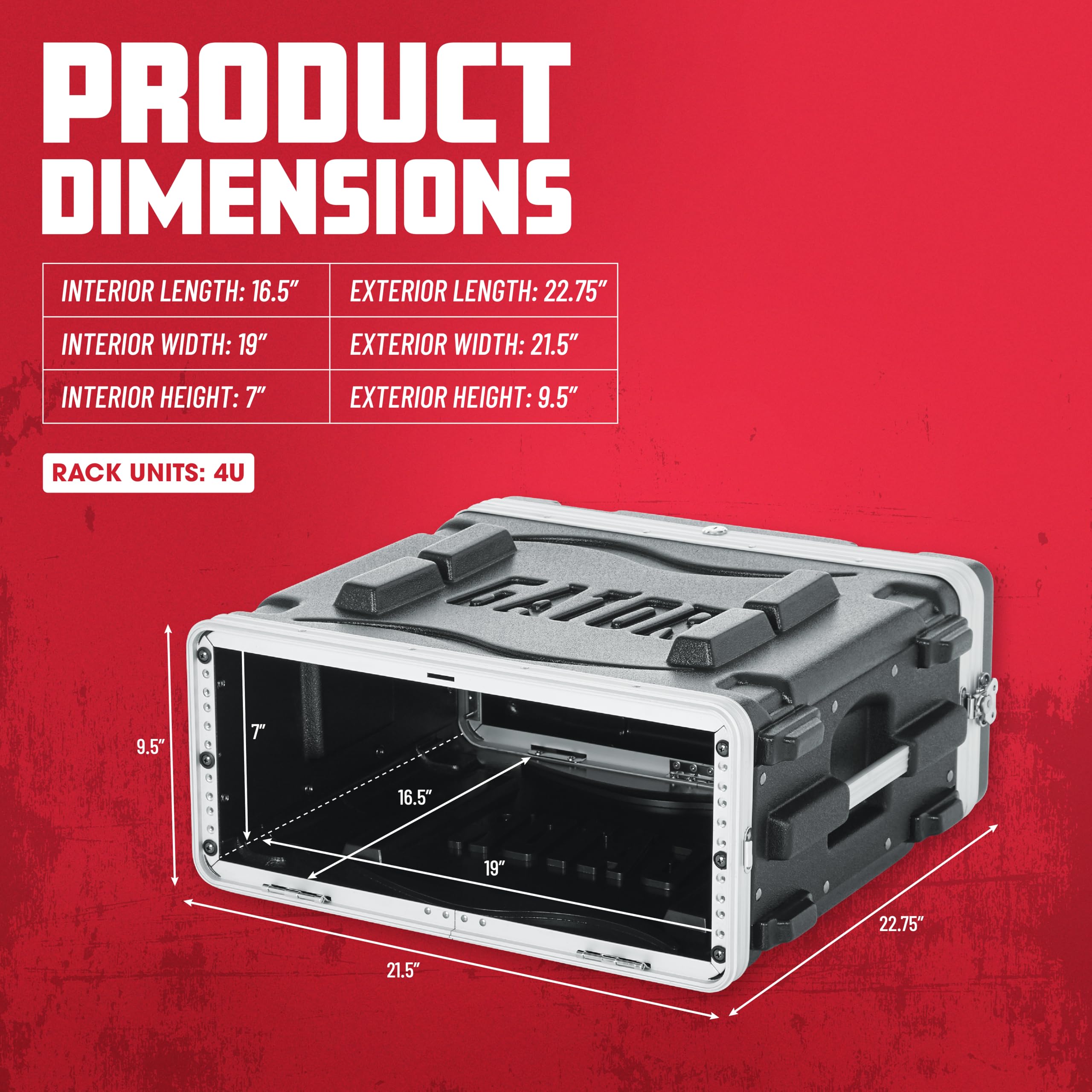 Gator Cases Lightweight Molded 4U Rack Case with Heavy Duty Latches, Standard 19.25" Depth, (GR-4L) - Image 5