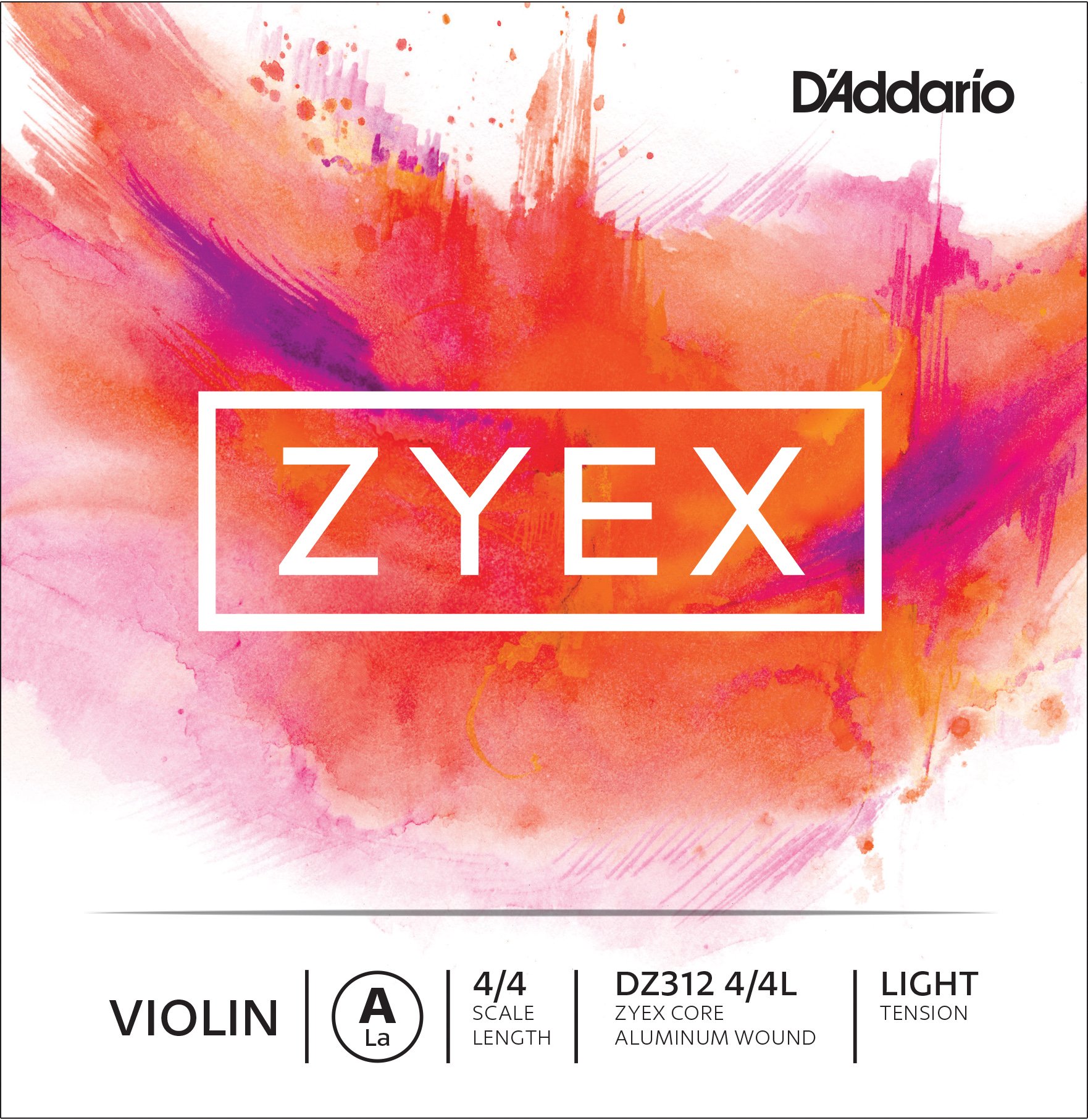 D'Addario DZ312 4/4L Zyex Violin Single A String, 4/4 Scale, Light Tension