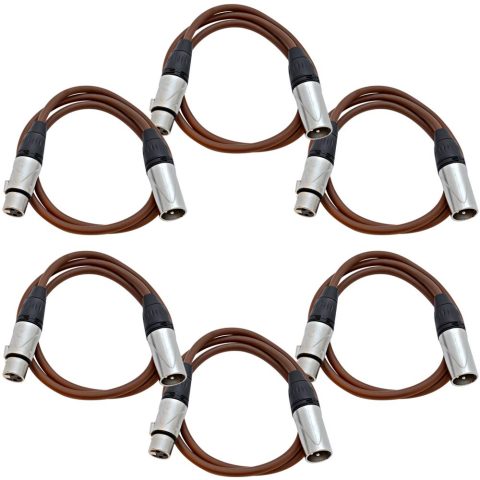 Seismic Audio – 6 Pack of 3 Foot Brown XLR Patch Cables – 3 Pin Male to Female Microphone Cords – 3′