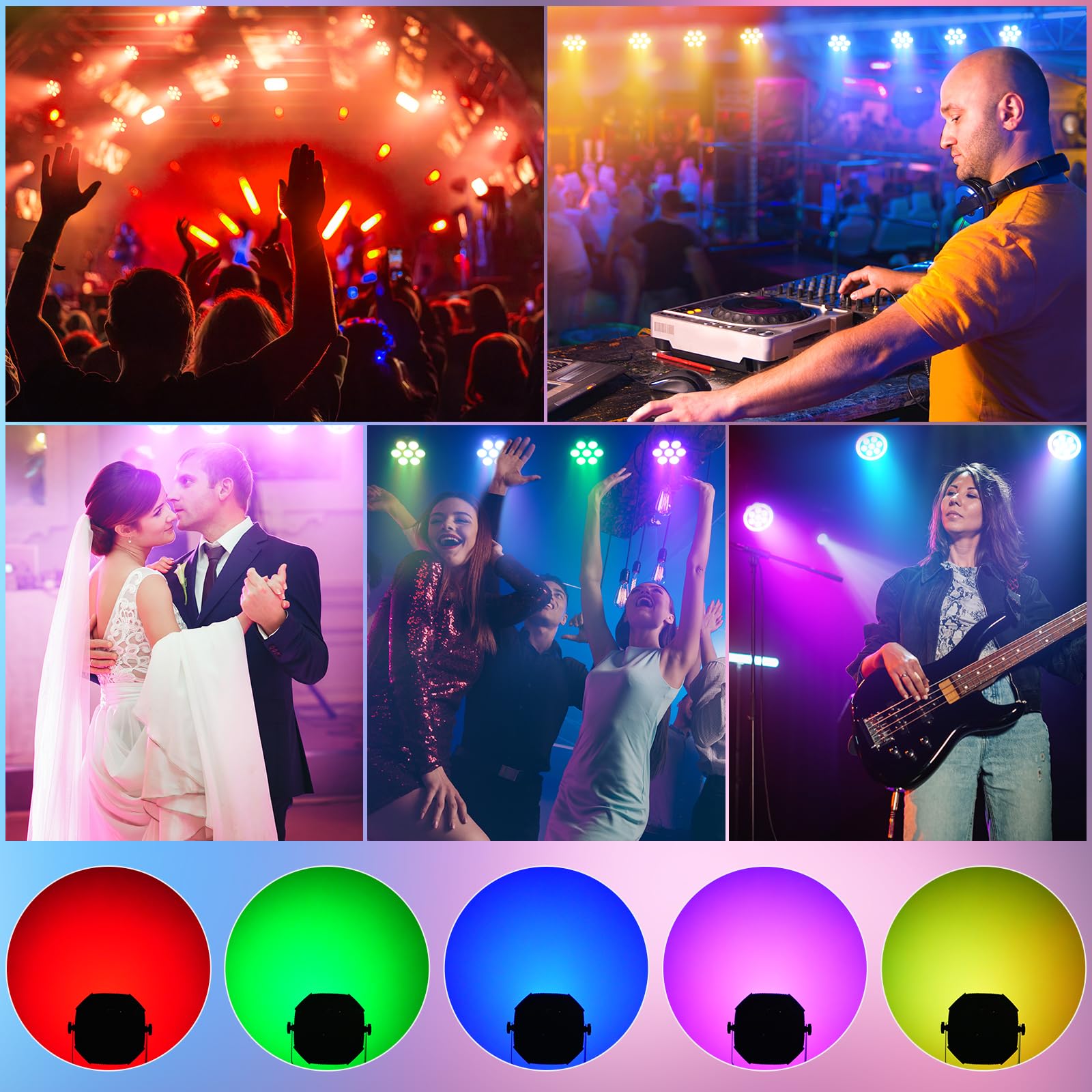 Battery Powered Uplights Mini RGB LED Stage Lights, Remote Rechargeable Par Can Lights with Halo, Sound-Activated Auto Wireless Uplights for Events Indoor Party Church Wedding Stage Lighting
