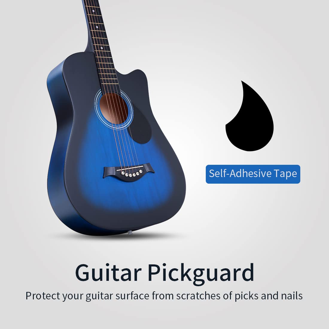 Lankro 38 inch Guitar Blue Acoustic Guitar Beginner kit Adult Cutaway Acoustic Guitar Guitarras Starter Set Bundle with Padded Gig Bag, Strap, Capo, Strings, Picks
