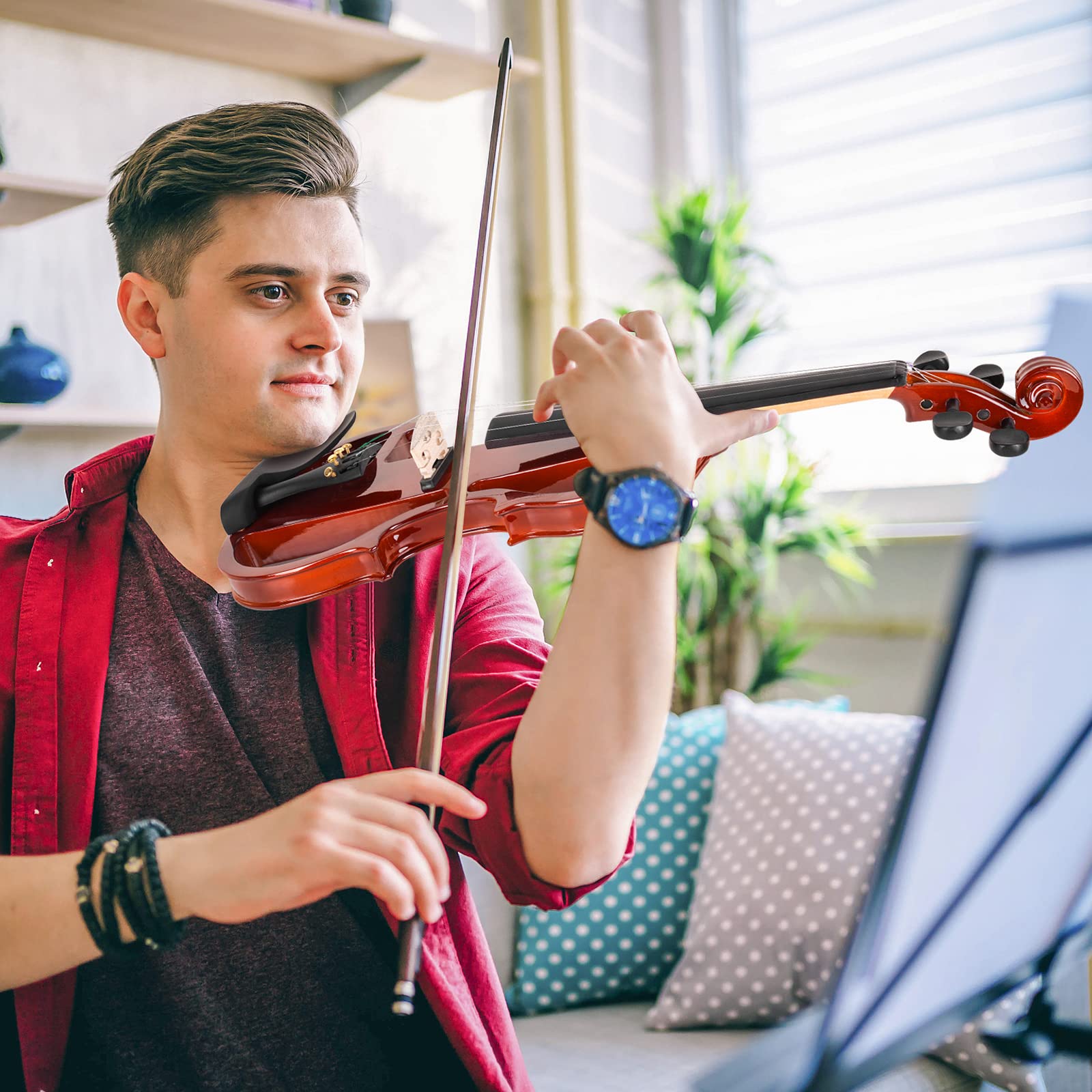 Vangoa Electric Violin 4/4 Full Size Silent Electronic Violin Fiddle, Red