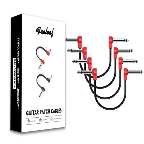 Freleaf Professional Flat Guitar Patch Cables, Noise Free, Save Space, 1/4″ TS Right Angle for Guitar Effect Pedals, 6IN 2 Pack, Red