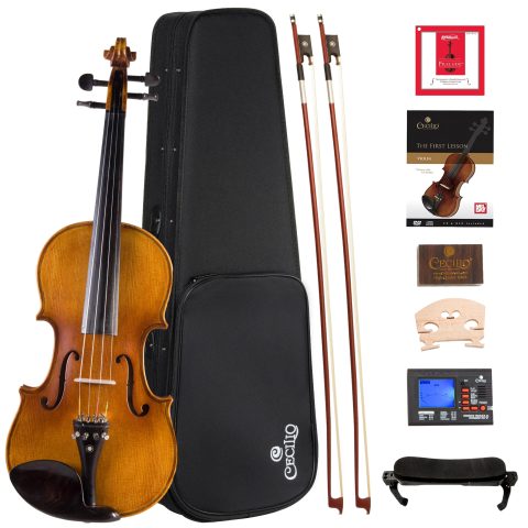 Cecilio CVN-500 Solidwood Ebony Fitted Violin with D’Addario Prelude Strings, Size 1/4