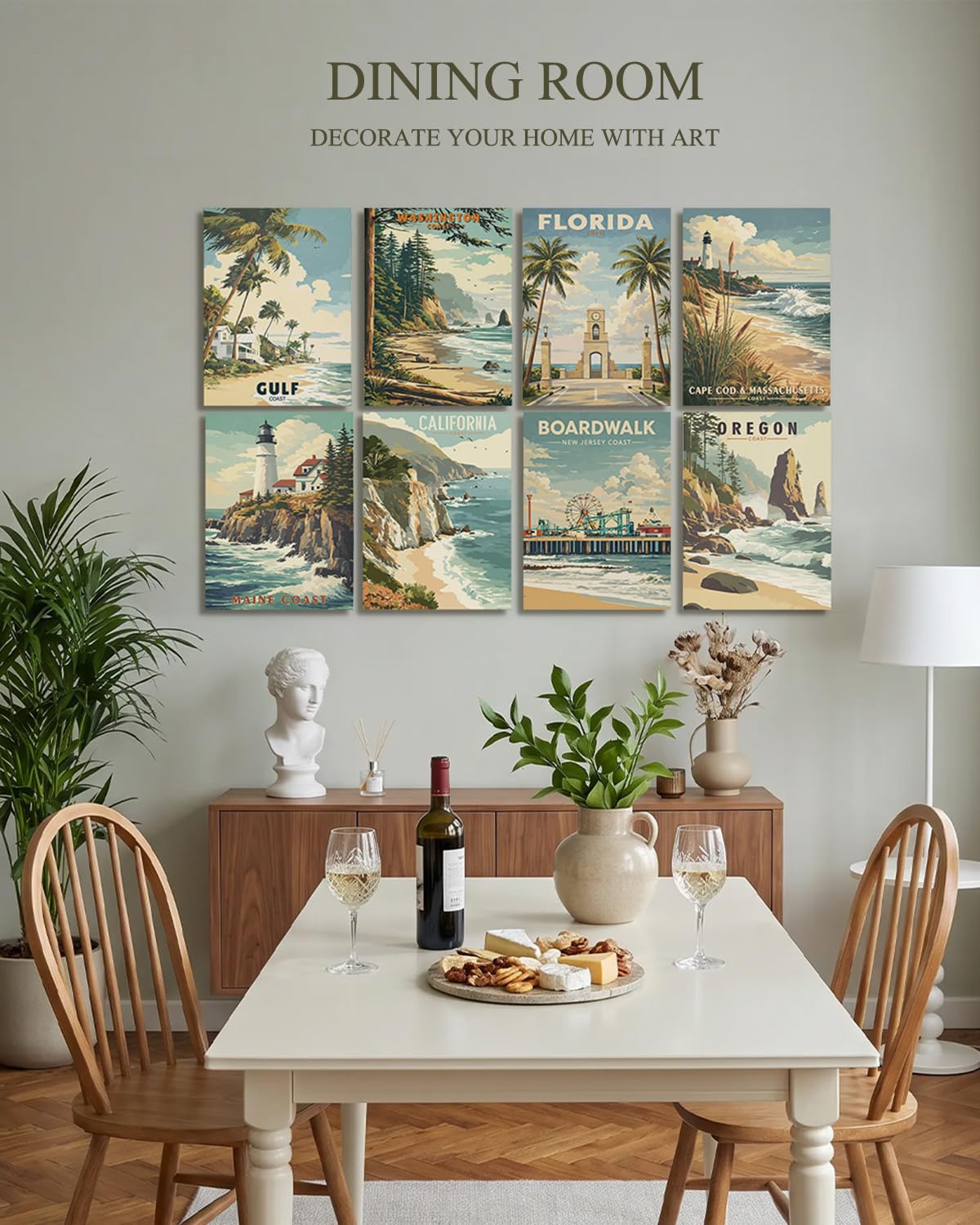 InSimSea Acoustic Art Wall Panels for Living Room, Laundry, Podcast, Game Room, 48x32in, Vintage US Coast Travel Sound Absorbing Wall Art, Cottage Poster Style, Soundproof, Noise Reduction, 8pcs
