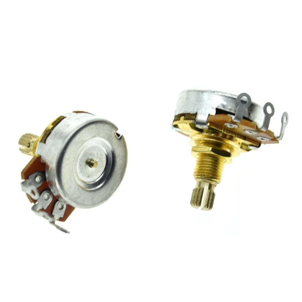 KAISH Pack of 2 Full Size Metric Guitar Bass Pots with 18mm Brass Shaft Audio Taper Potentiometers A500K
