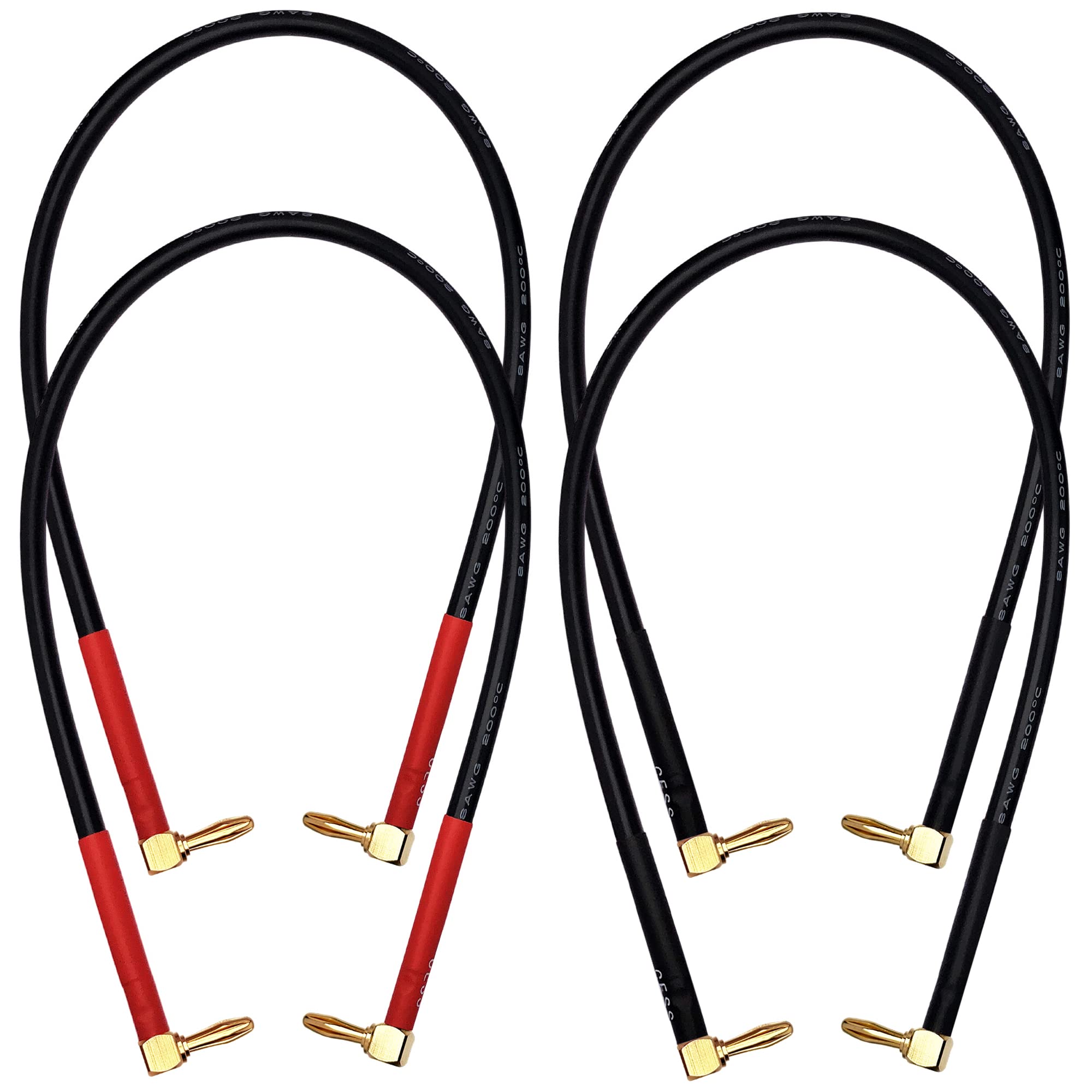 CNCESS Right-Angle Banana Jumper Cable, 8AWG, 4-Pack (18 Inches)