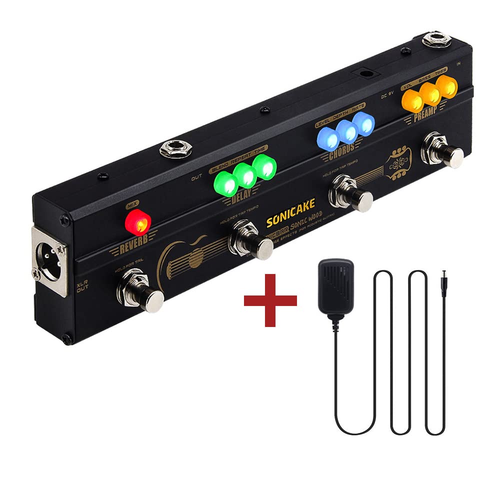 SONICAKE Acoustic Pedal Guitar Effect Acoustic Pedal Multi Effects Preamp Chorus Delay Reverb Acoustic Guitar Pedal Sonic Wood with XLR Output