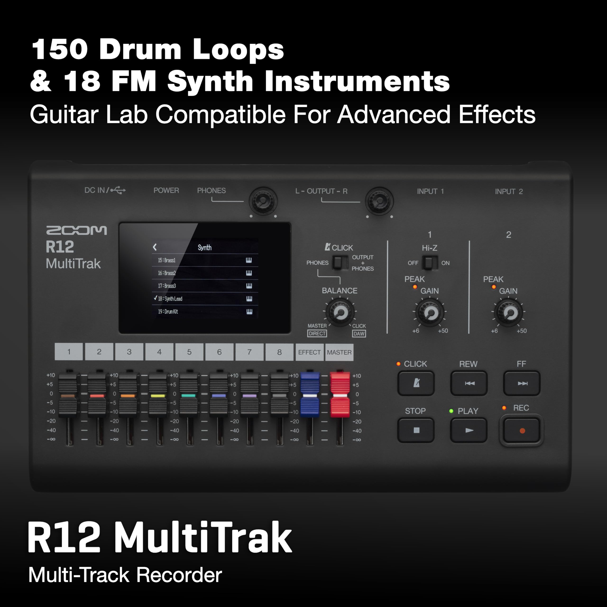 Zoom R12 Portable Recorder for Musicians with 8 Tracks, FX & Drum Loops