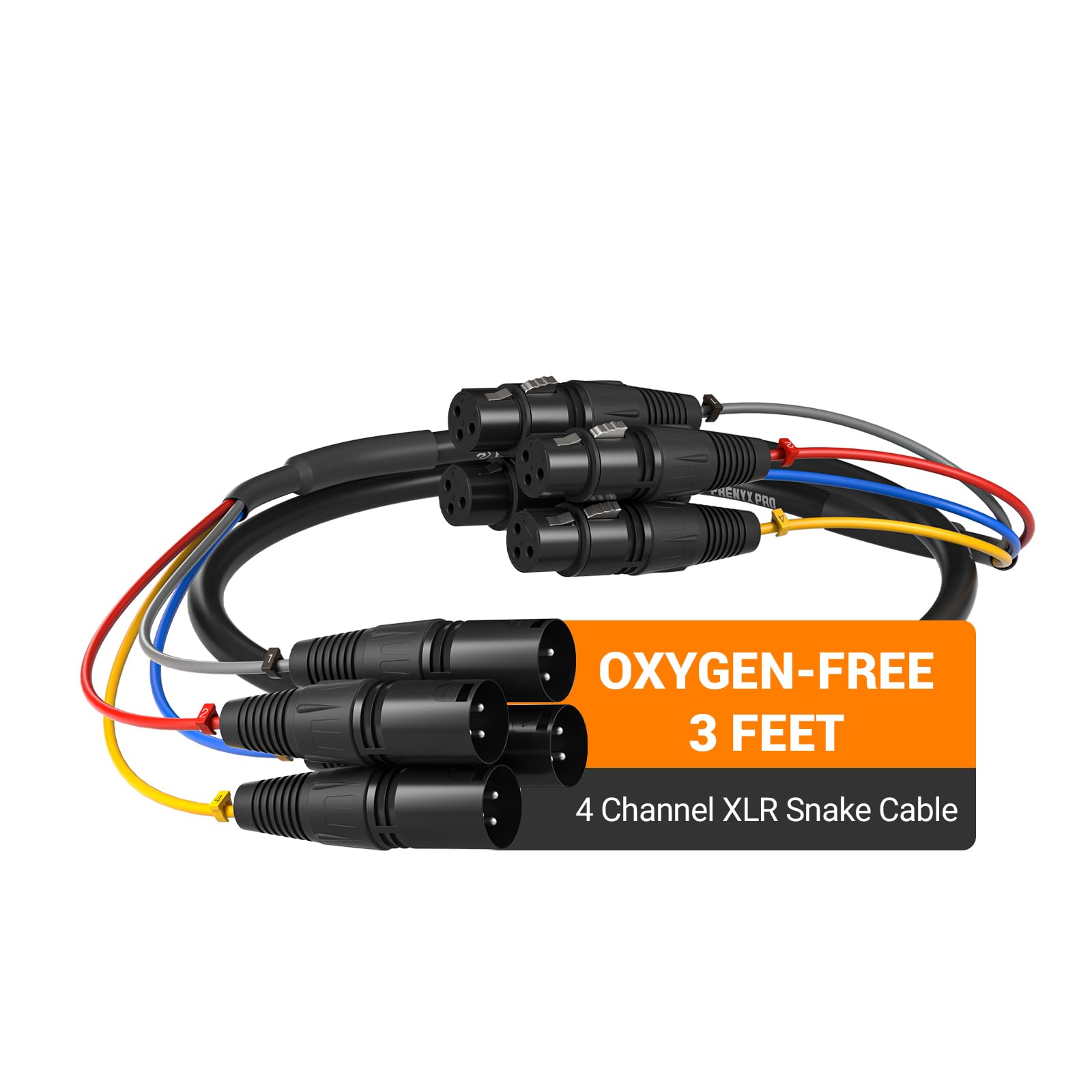 Phenyx Pro 4-Channel 3 ft XLR Microphone Snake Cable PCBL-4IN1-3-V2