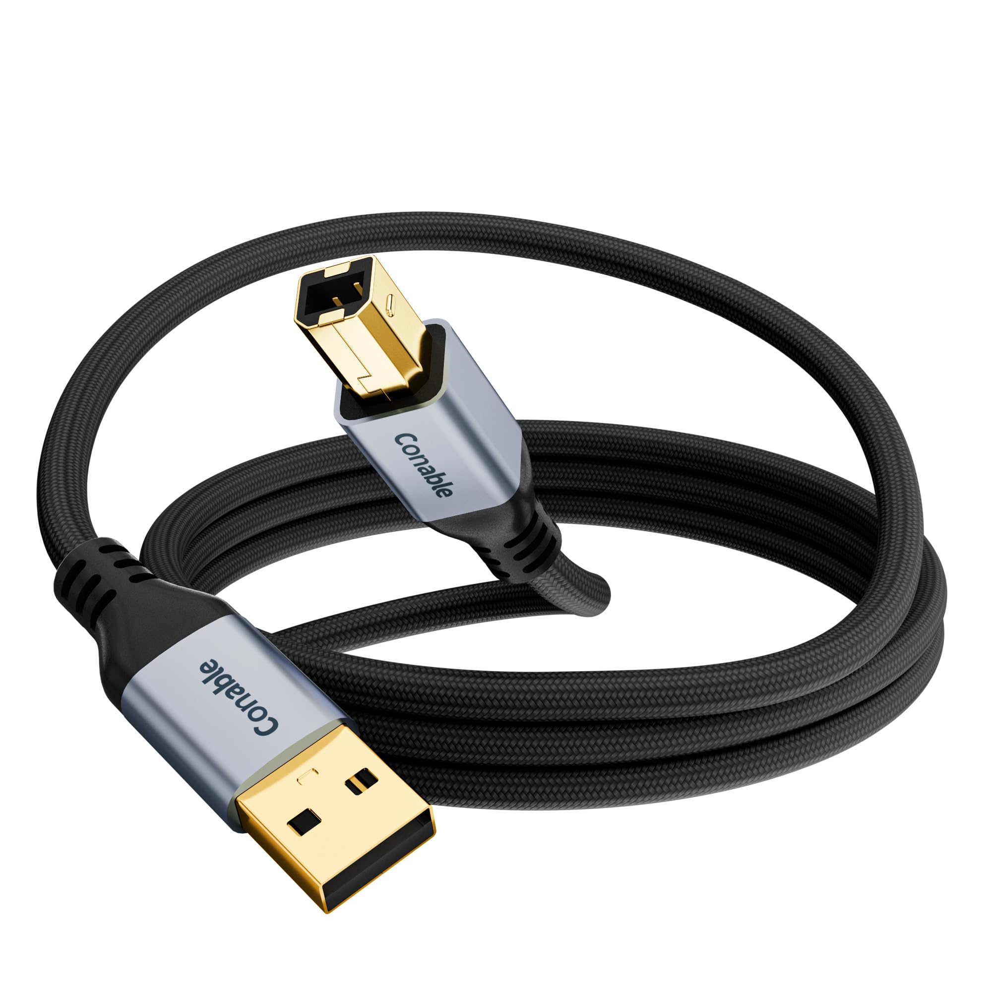 USB A to USB B Cable 2FT, Braided USB Printer Cord, USB A to MIDI Cable High-Speed, Braided, Gold Plated Connector, Compatible with HP, Canon, Brother, Samsung, Dell, Epson, Lexmark, Xerox, and More