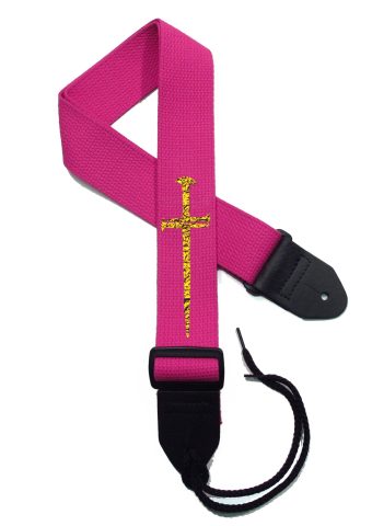 Legacystraps Christian Guitar Strap 2 Inch Wide Cotton Strap with Carpenters Cross Design (Gold/Fuchsia)