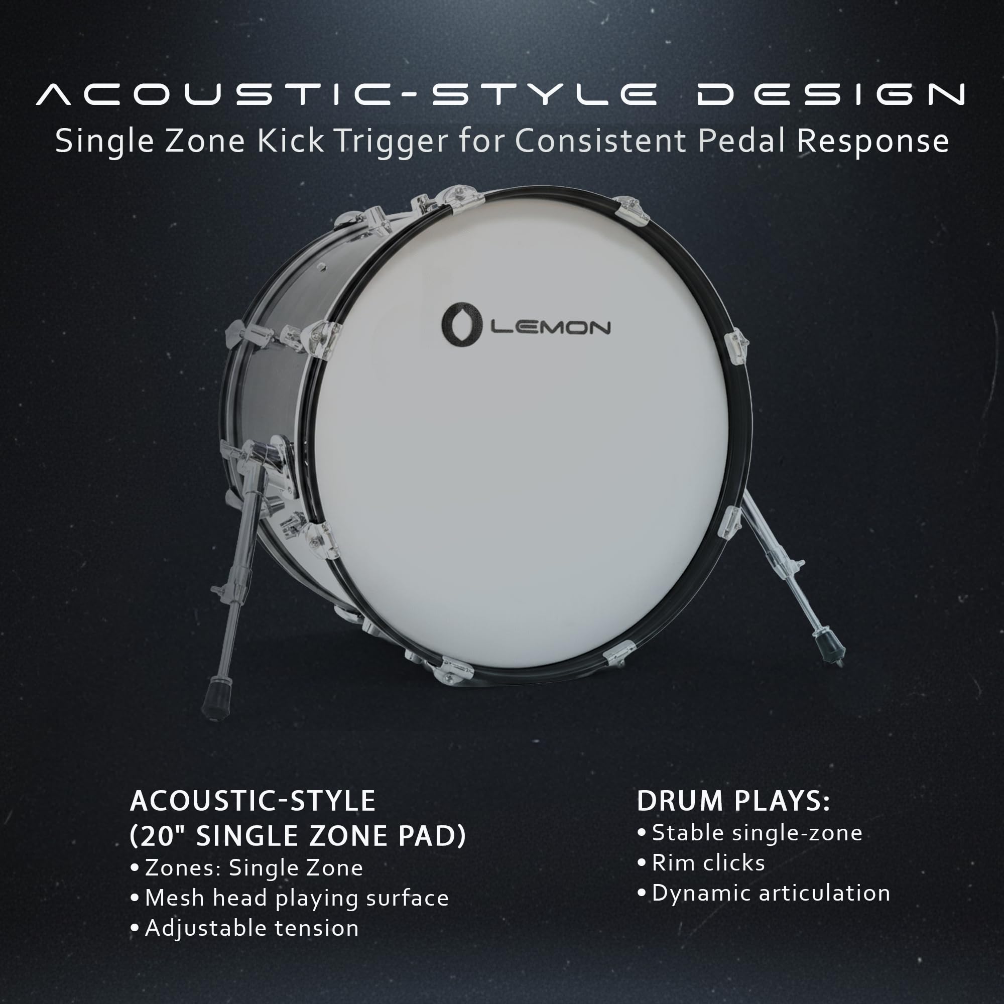 Lemon T950 20″x12″ Electronic Kick Drum, Single-Zone Mesh Trigger Pad