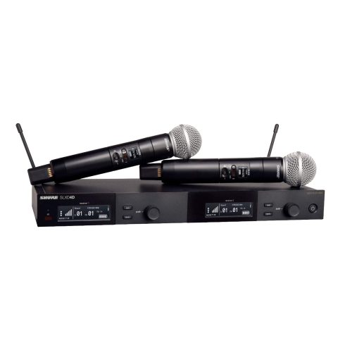 Shure SLXD24D/SM58 Dual Channel Digital Wireless Microphone System – Includes Two SLXD2 Handheld Transmitters with SM58 Vocal Mic Capsules, SLXD4D Rack Mount Receiver | J52 Band (SLXD24D/SM58-J52)