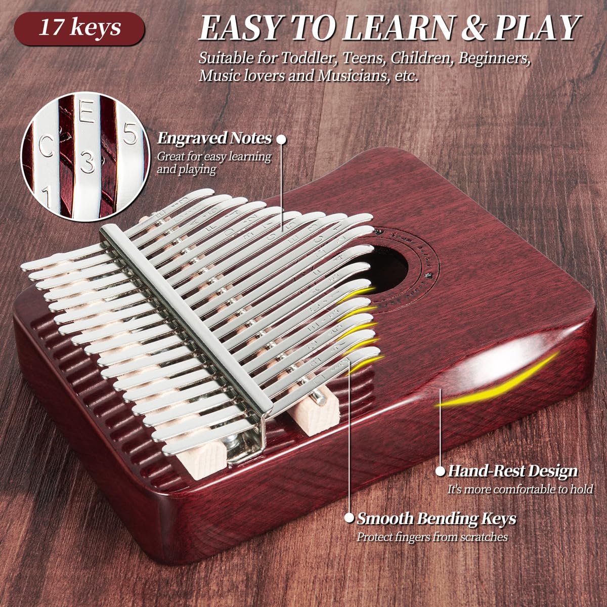 Kalimba Thumb Piano 17 Keys Finger piano (Wine red)