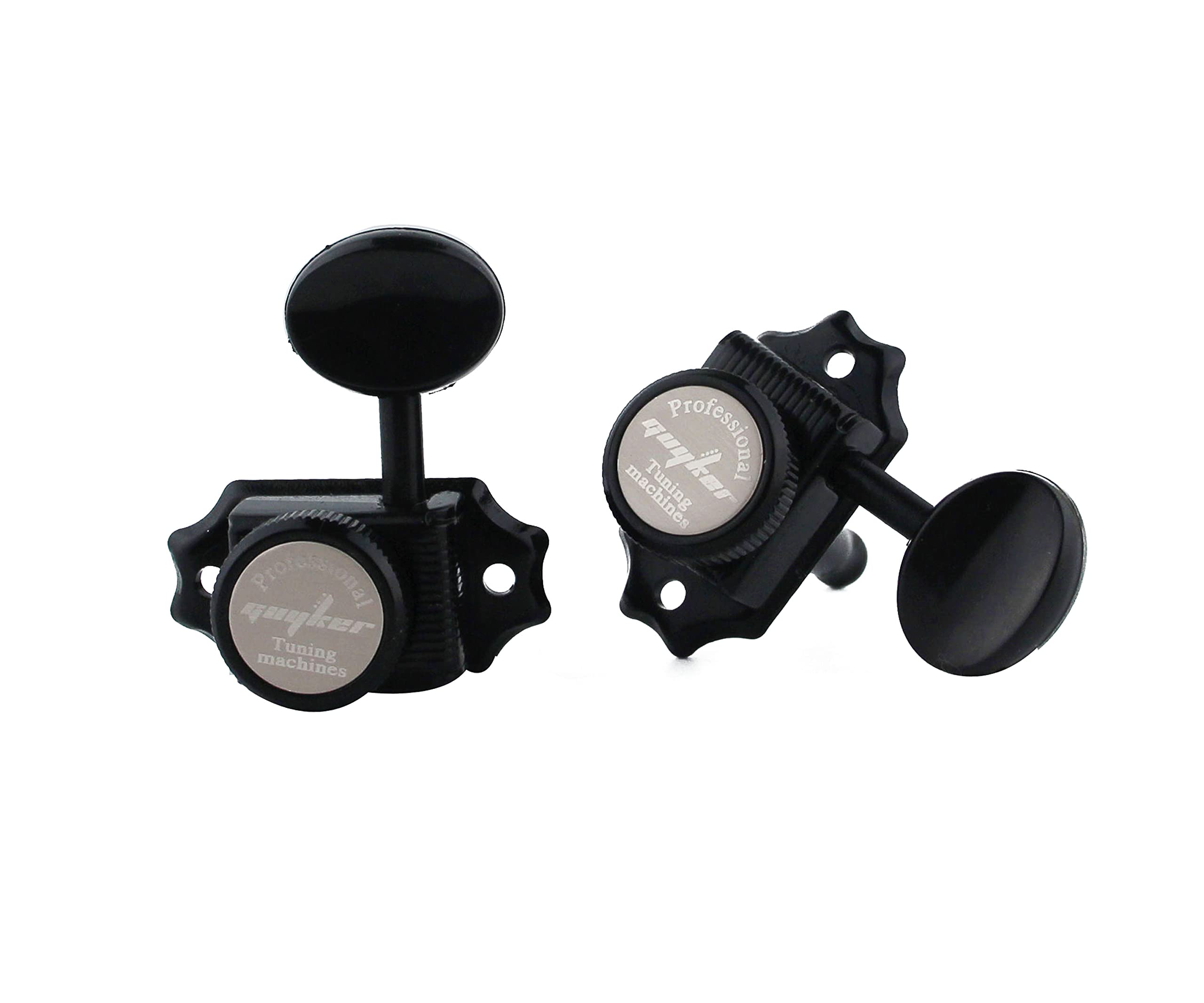 Guyker Guitar Locking Tuners (3L + 3R Handed) – Vintage Deluxe Lock String Tuning Key Pegs Machine Heads Replacement Parts for ST TL Style Electric, Folk or Acoustic Guitars – Black