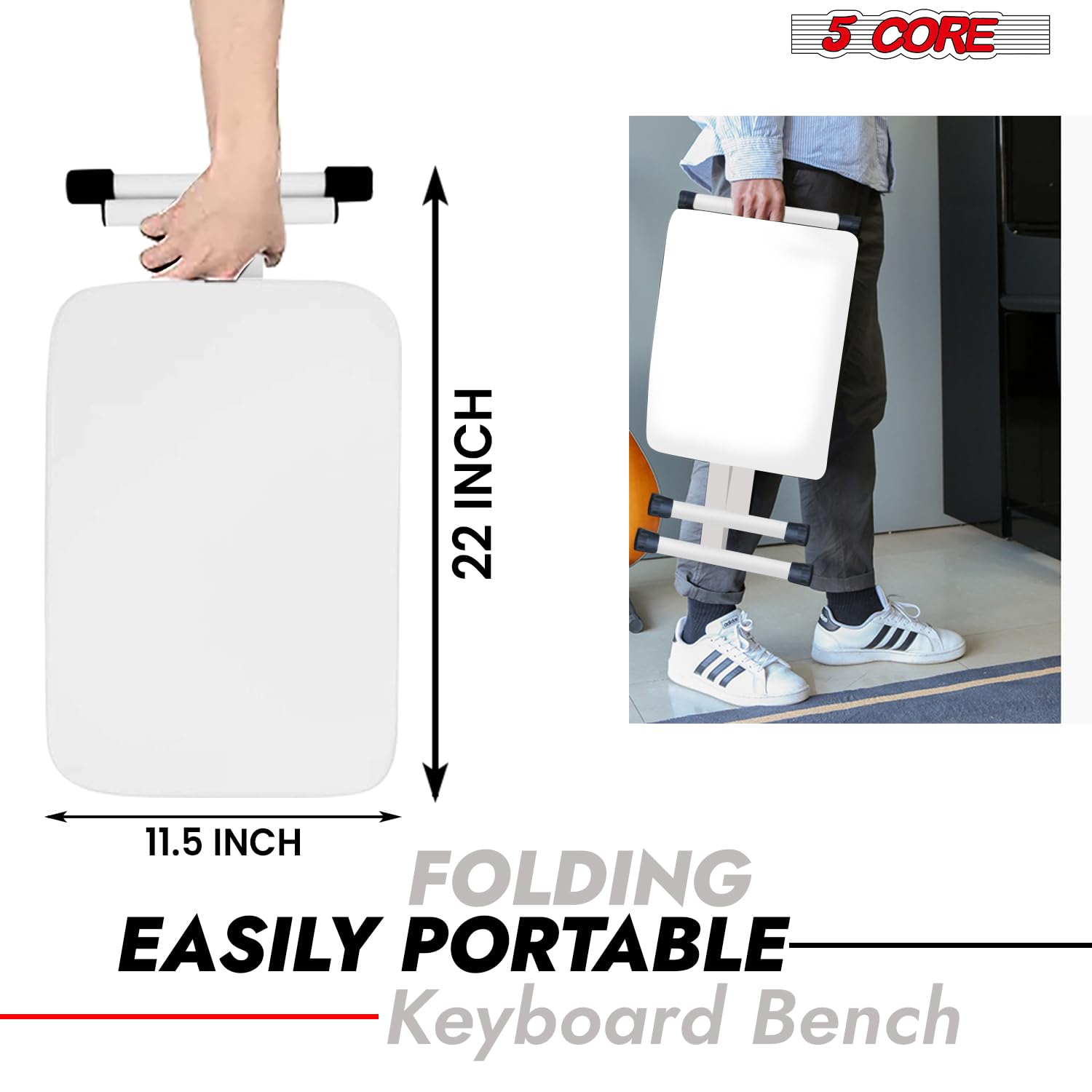 5 CORE Keyboard Bench X Style Padded Cushion Height Adjustable Piano Stool Seat Portable Keyboard Chair for Keyboards Digital Piano White – KBB 02 WH