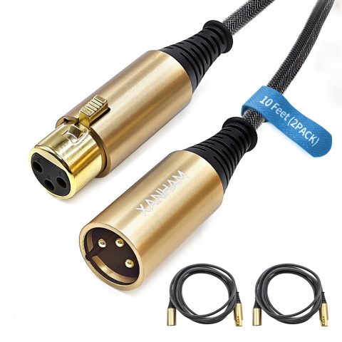 XANHAM XLR Cable 10 Feet/3 Meter 2 Pack 3 Pin Microphone Female to Male Balanced Shielded Cable, Fibre Braiding with 22AWG Oxygen-Free Copper(OFC) Mic Cord for Speaker and Audio System