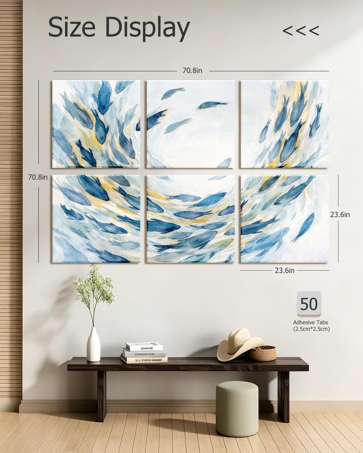 InSimSea Acoustic Wall Art, 72x48in, Ocean Watercolor Fish