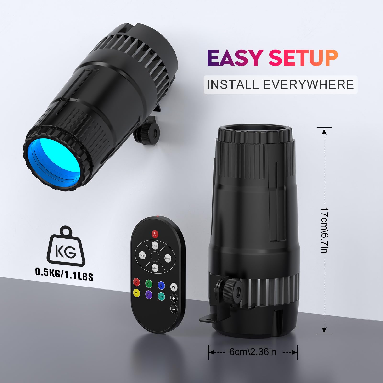 20W Pinspot Light with Remote,RGBWYP+Cyan LED Beam Spot Lights,Ultra Bright Mirror Disco Ball Spotlight Stage Light for DJ Disco Party Bar Club Show Wedding Children’s Theater (red, 2 Pack)
