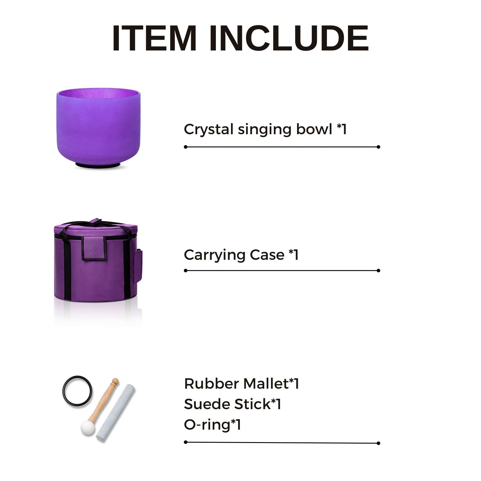 CALM CLANG 8 Inch Purple B Note 432hz Crown Chakra Crystal Singing Bowl Healing with Carrying Case and Rubber Mallet Suede Strikers Oring