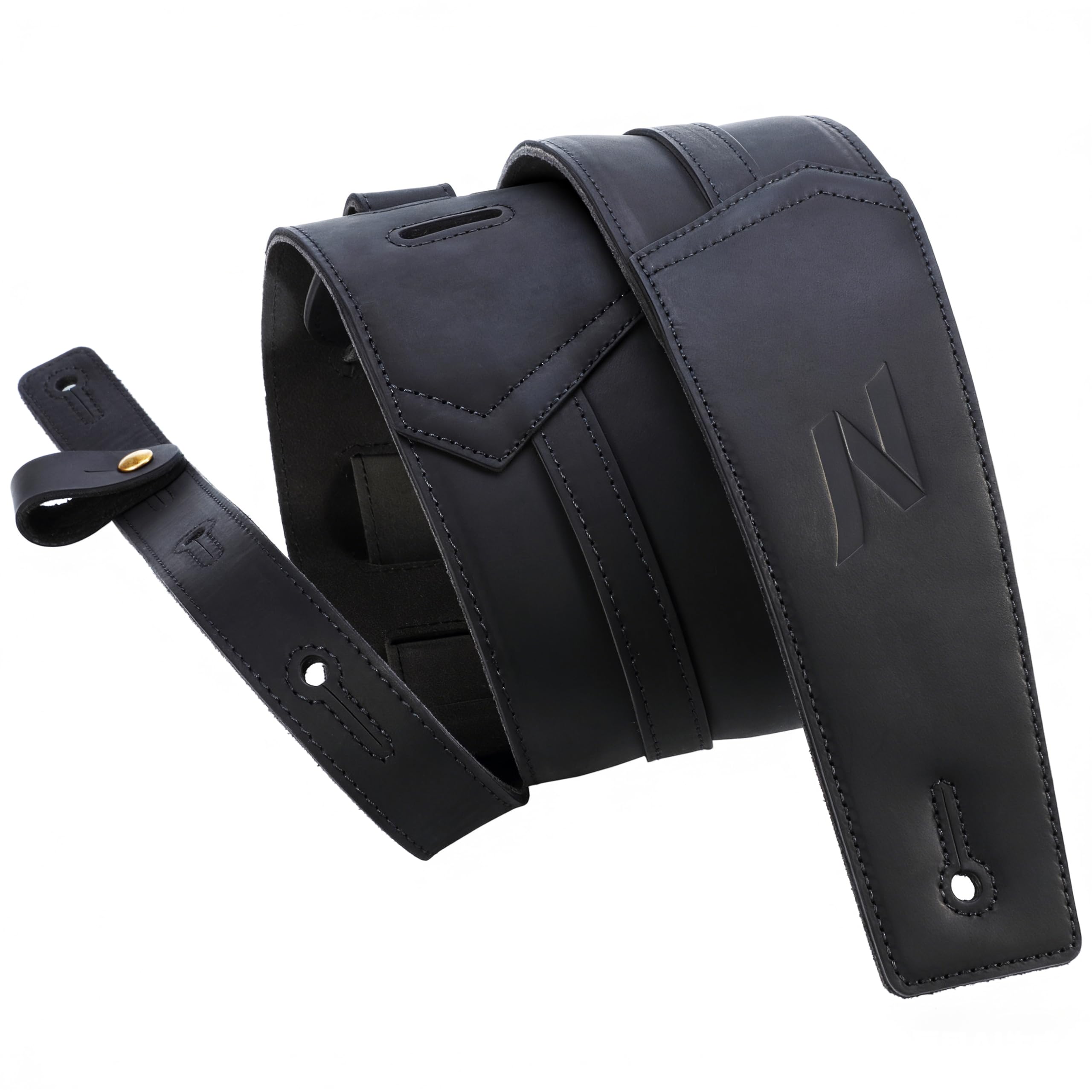 Nefelibata 3″ Guitar Strap, Full Grain Leather, 57″ Long with Foam Padding, for Bass, Electric and Acoustic Guitars(Charcoal Black)
