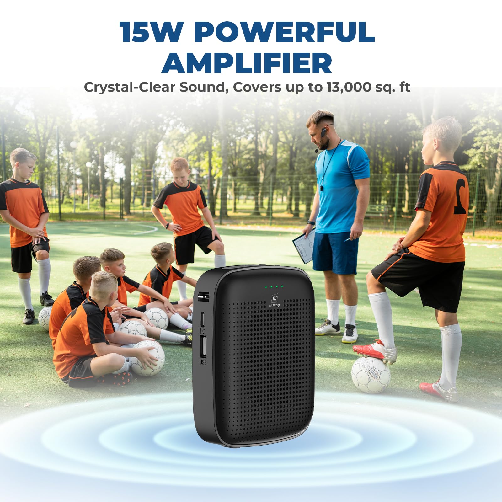 15W Wireless Voice Amplifier with Bluetooth Headset Microphone for Teachers
