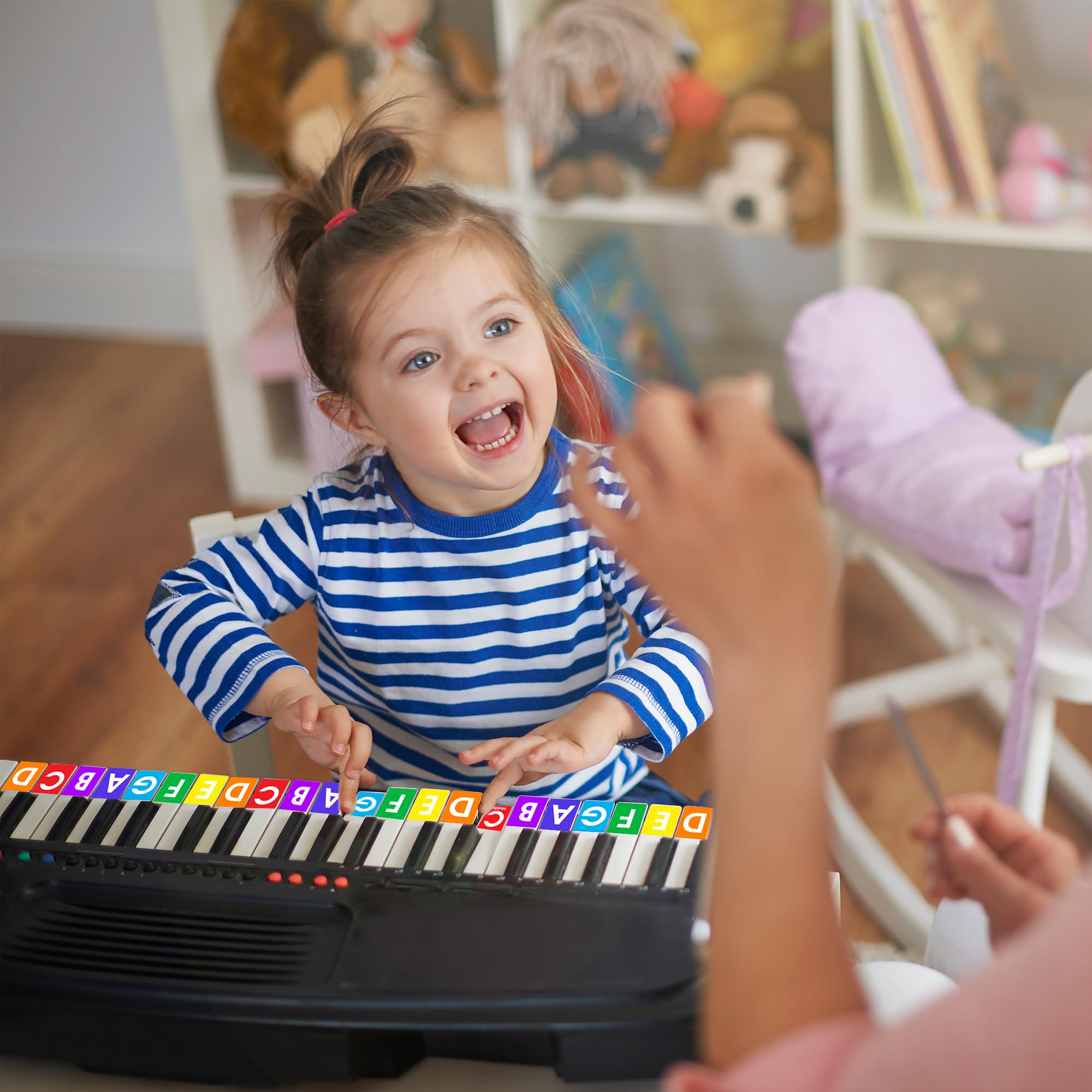 QMG Rainbow Color Piano & Keyboard Note Stickers – Removable, No Residue – Color-Coded Note Labels – Fits 49/61/76/88-Key Keyboards