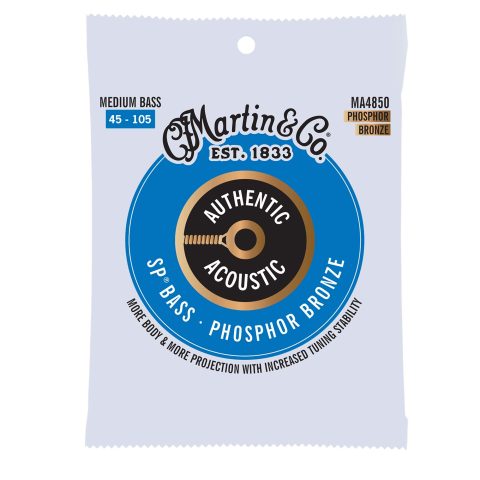 Martin Authentic Acoustic® SP® Bass Strings – Phosphor Bronze, Medium Gauge | Long-Lasting Tone, Corrosion Resistance & Tuning Stability | 4-String Acoustic Bass Set