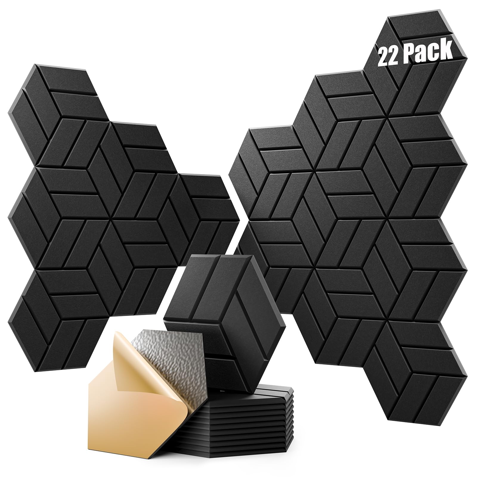 OTUOER 22Pcs Acoustic Panels with Self-adhesive, 12″X 10″X 0.4″ Sound Proof Foam Panels for Walls, Hexagonal Soundproof Wall Panels High Density, Sound Panels for Home Studio Office (Pink)