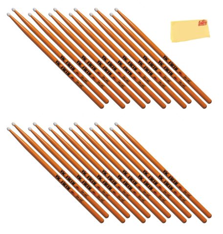 Vic Firth Signature Series Dave Weckl Evolution Nylon Tip Drumsticks – 12‑Pack Bundle with Austin Bazaar Polishing Cloth
