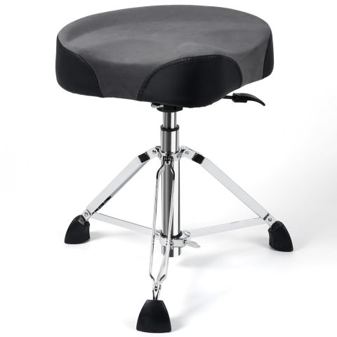 AKLOT Saddle Drum Throne, Hydraulic Drum Throne, Disassemble Heavy Duty Drum Seat, Height Adjustable Suede Drum Chair, Motorcycle Style Drum Stool for Adults Drummers Grey